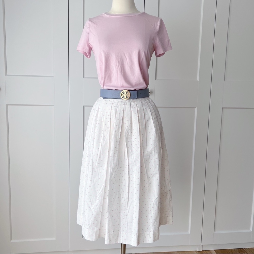 J CREW Vintage Clip Pink Dot MIDI Skirt White Sz. Xxs